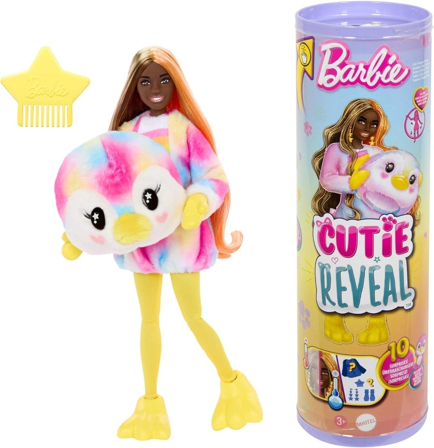 Barbie Cutie Reveal-Puppe und Zubehör, Batik-Häschen-Plüschkostüm und 10 farbwechselnde Überraschungen, Color Dream-Serie, HRK38 Naty Shop Pinguin-Batik-Puppen