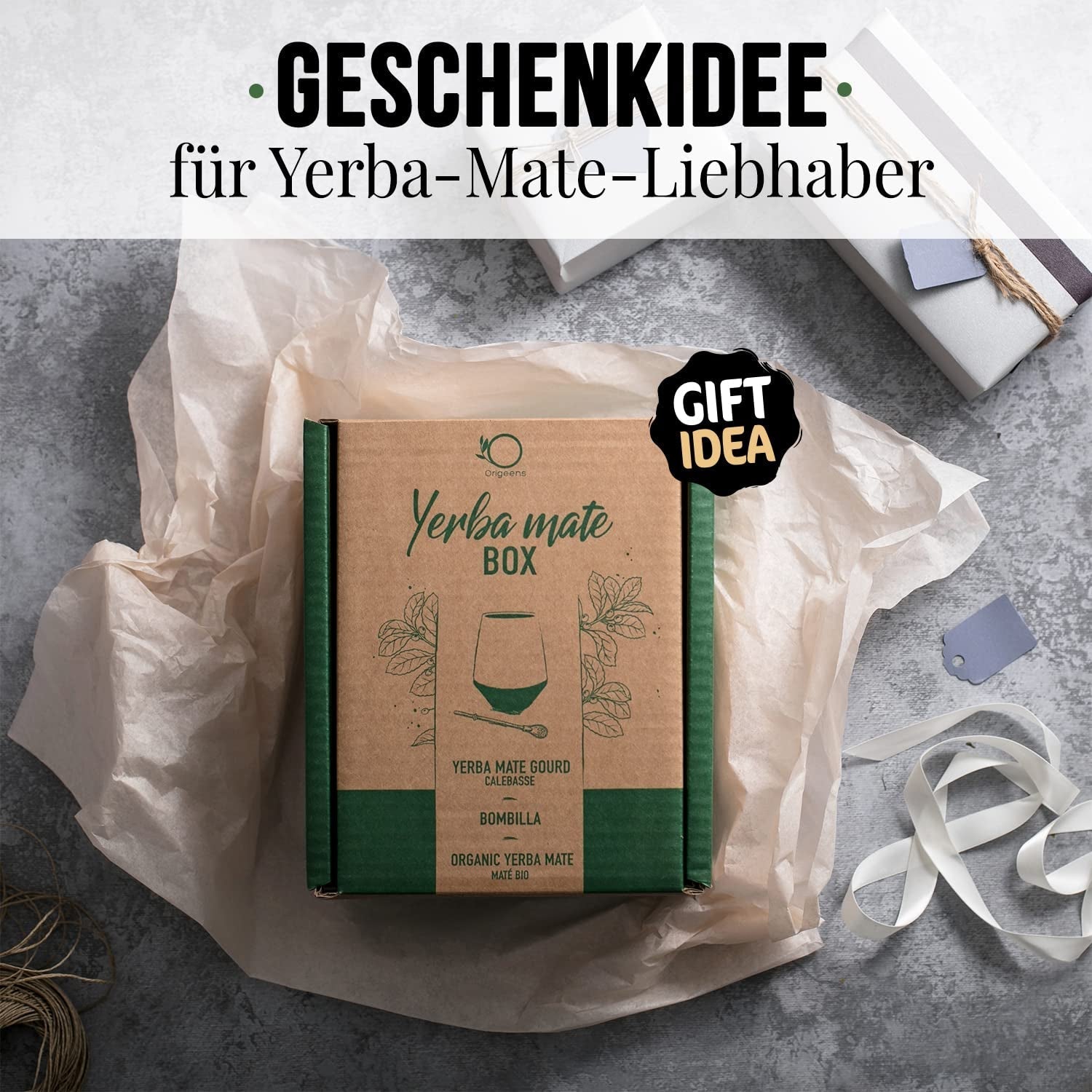 ORIGEENS MATE-TEE-SET Mit portugiesischer Mate-Tasse, Bombilla und BIO-Yerba-Mate-Tee – Originelles Geschenkset