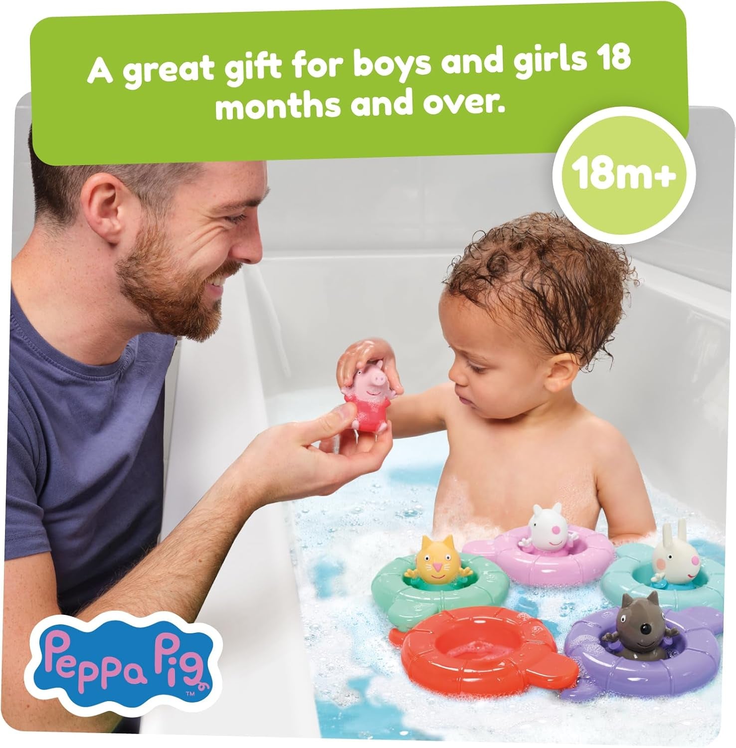 Tomy Toomies Peppa's Pool Party – 5 Becher mit Verbindungsring mit 5 Spielzeugen für Kinder Peppa Pig & Friends Water Squirter – Badespielzeug +18 Monate – Kinderbadespielzeug und Poolspielzeug Bebe Toys Naty Shop
