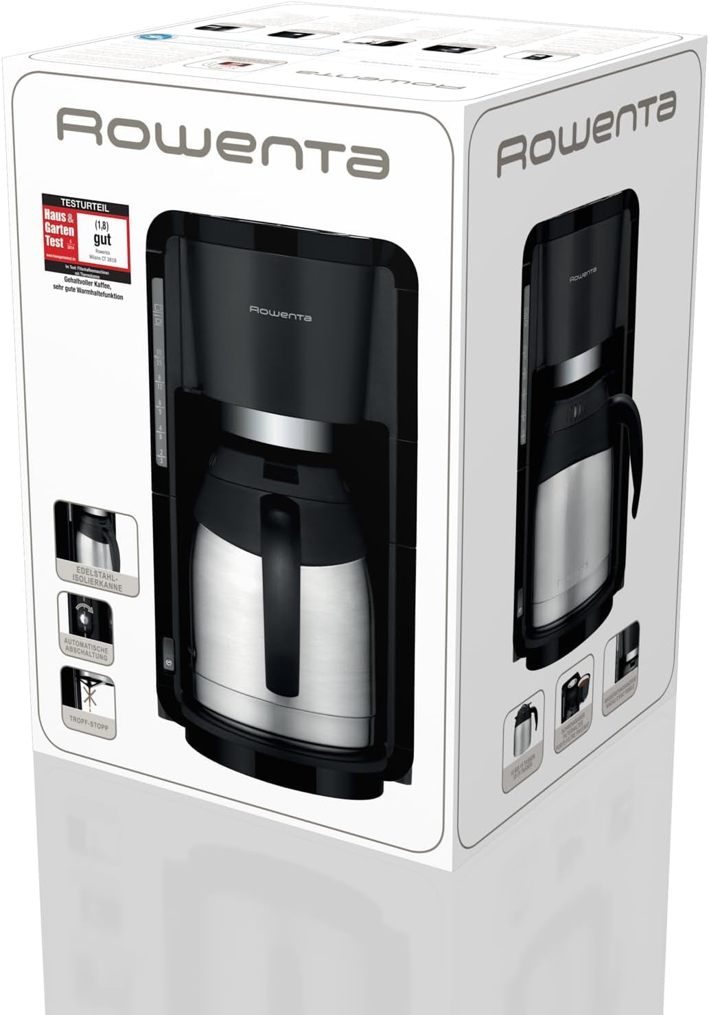 Rowenta Adagio Filter-Espressomaschine, Thermokaraffe aus Edelstahl, hält den Kaffee bis zu 4 Stunden heiß, 10–15 Tassen Fassungsvermögen, 1,25 l Fassungsvermögen, abnehmbarer Filterkorb, automatische Abschaltung, Schwarz, CT3818