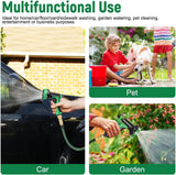 30 m/100 Fuß grüner, flexibler Gartenschlauch mit Sprühdüse und 3/4 Zoll und 1/2 Zoll Messinganschlüssen, 10 Funktionen, 3-fach ausziehbar, kein Knick, ausziehbarer Wasserschlauch für Garten, Boden, Terrasse, Auto