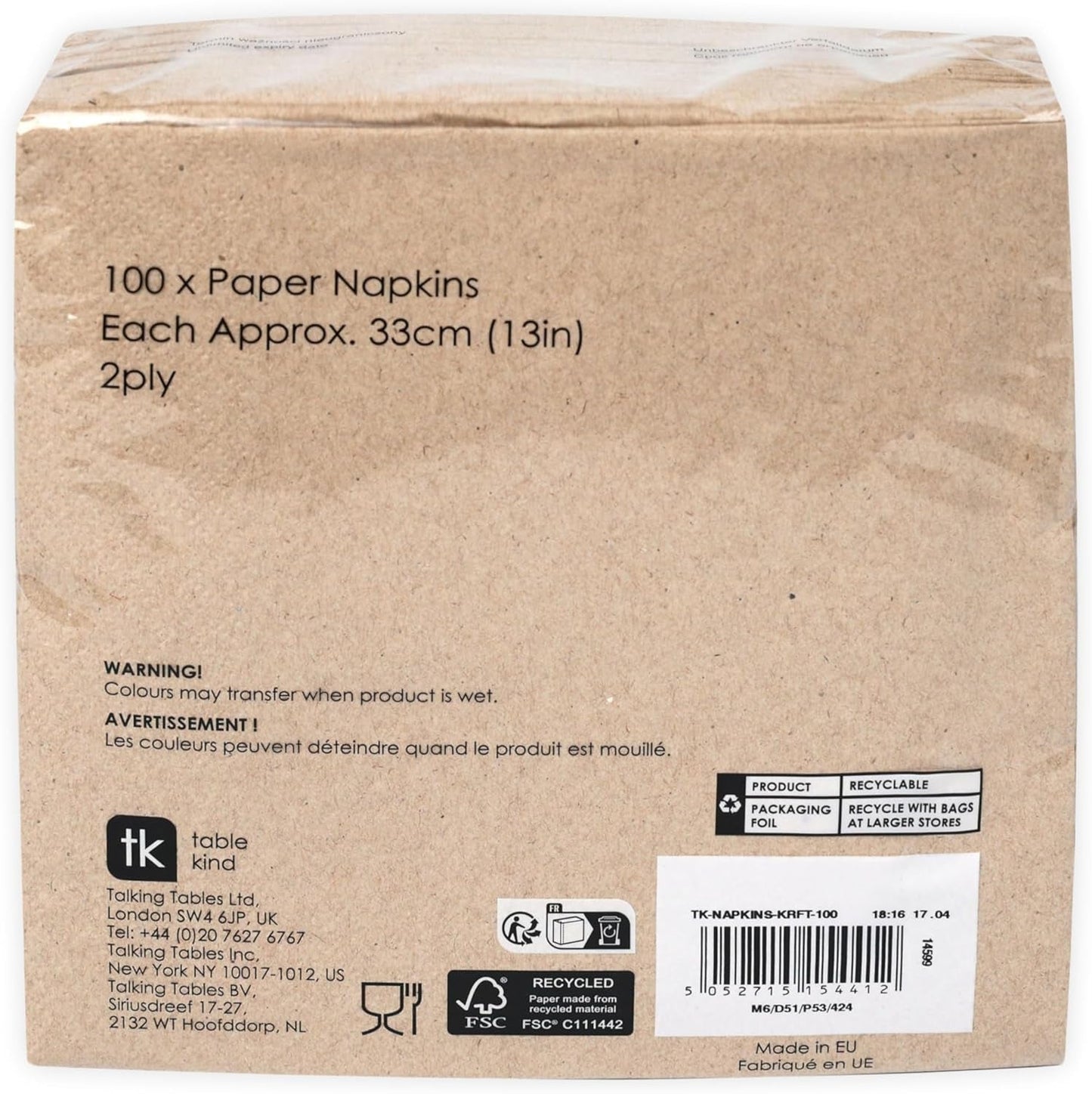 Tisch Art | 100 Großpackungen aus weichem Recyclingpapier, braune Einweg-Partyservietten, geeignet für den täglichen Gebrauch, umweltfreundlich, aus Kraftpapier, ungebleicht, kompostierbar, hergestellt in der EU, 2-lagig, 33 cm