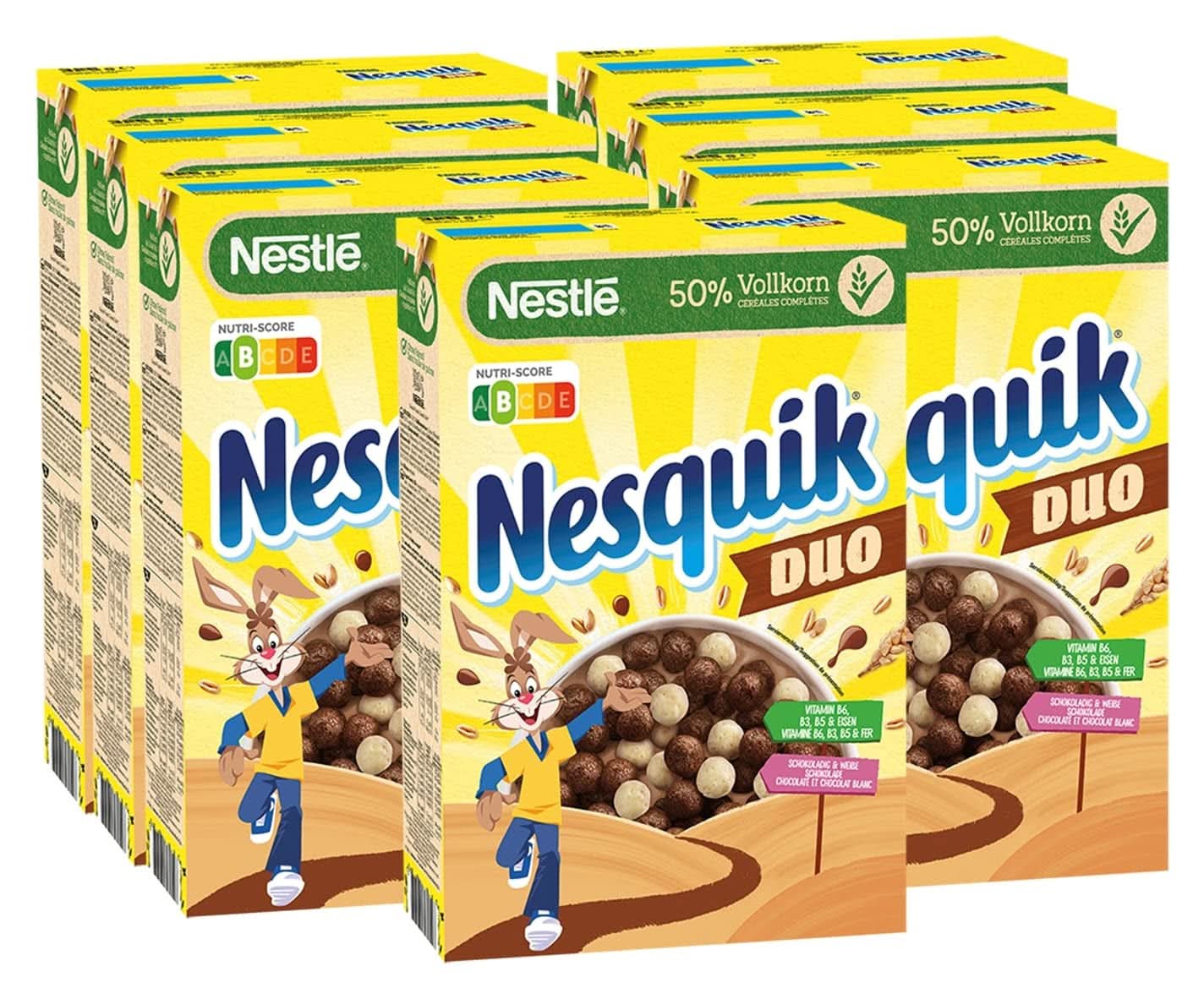 NESTLE Nesquik Duo, Müsli aus dunkler und weißer Schokolade mit Vollkornmehl, Packung mit 7 x 325 Gramm Naty Shop Cereals