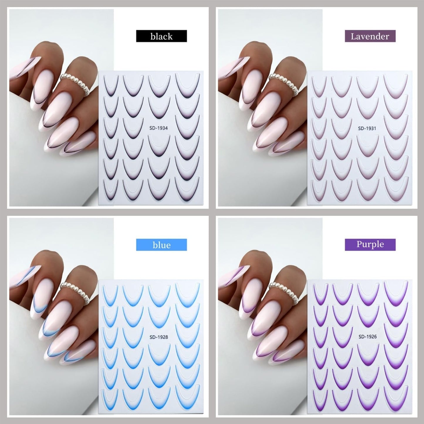 GZMAYUEN 12 Farben Französische Nagelaufkleber, 3D-Nagelaufkleber mit französischem Farbverlauf, selbstklebendes Nageldesign, Nagelzubehör