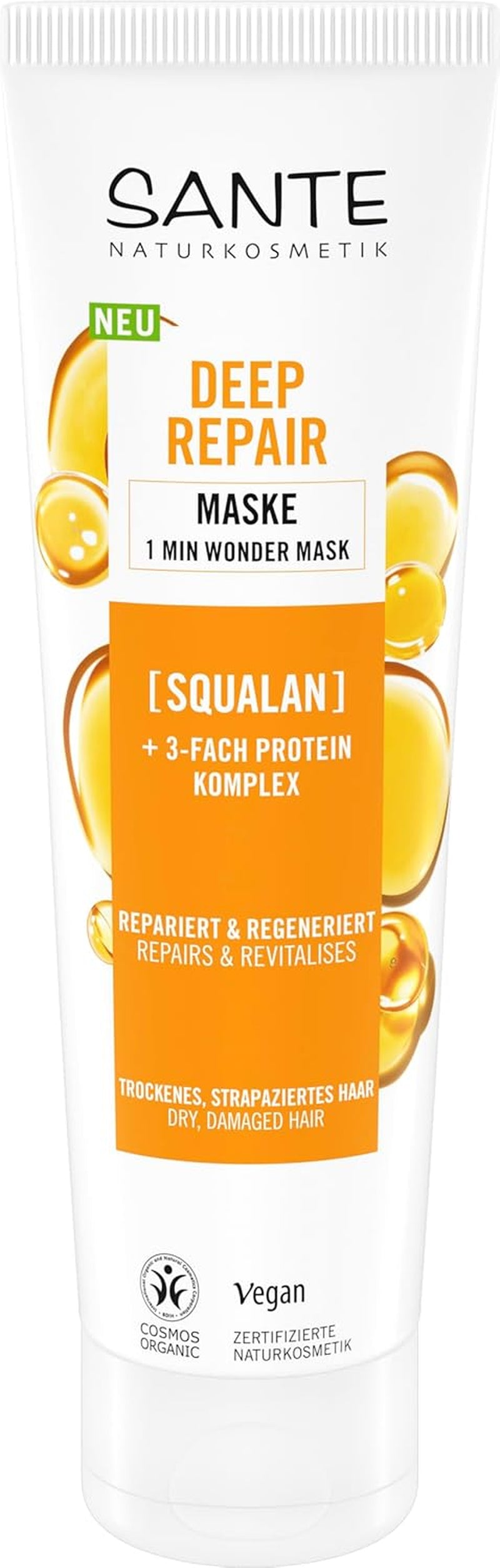 SANTE Natural Cosmetics Deep Repair Mask Squalane + 3x Protein Complex, vegane Haarmaske für intensive Feuchtigkeit und flexibles Haar, repariert und regeneriert geschädigtes Haar, 150 ml Naty Shop Haarmaske Standardtitel