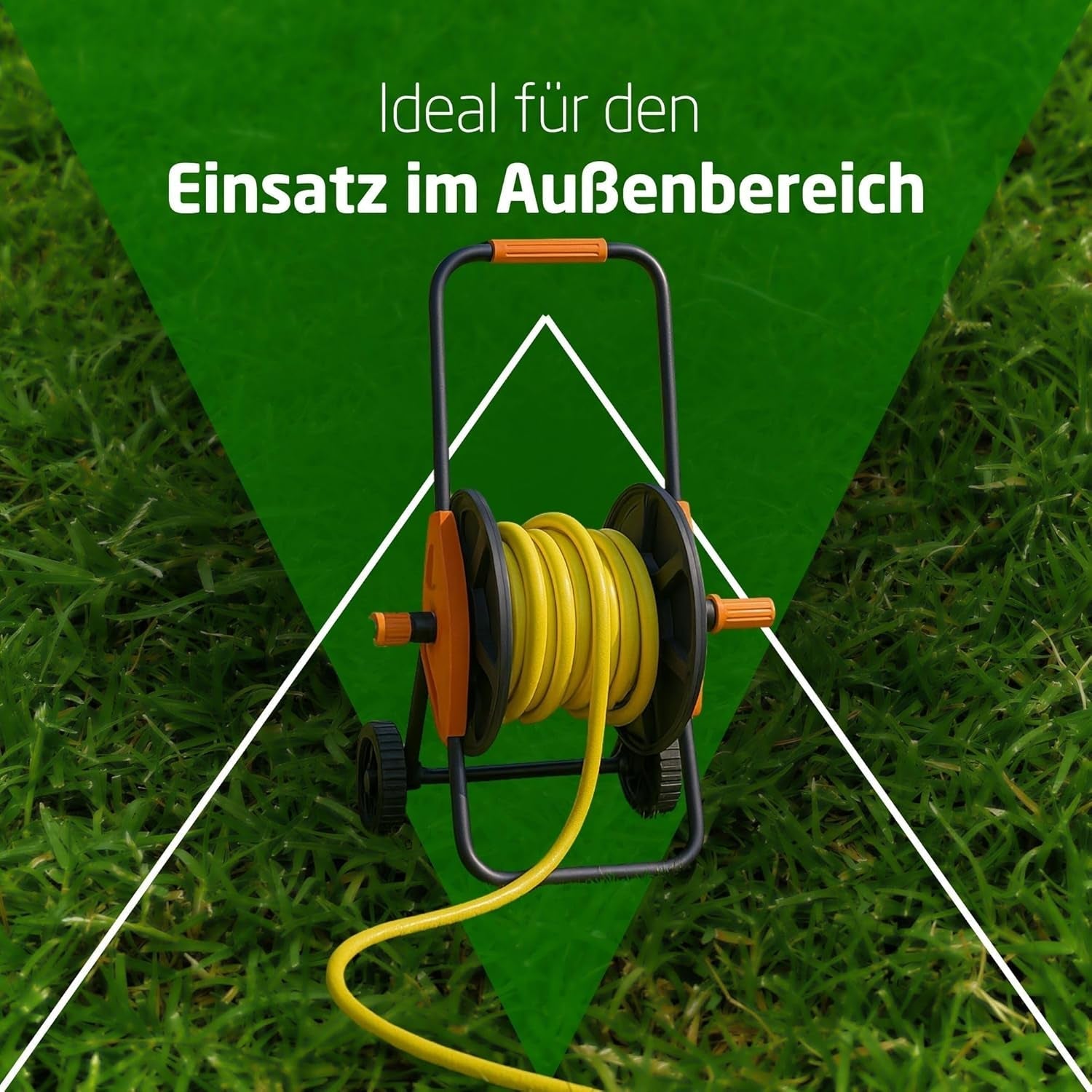 Amig - Schlauchtrommel | für 1/2"-Schläuche | max. 60 m gerollt | mit Kurbel zum einfachen Aufwickeln | Polypropylen | Orange und Grau