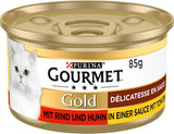 Gourmet Gold Délicatesse en Sauce Rind- und Hühnernassfutter für Katzen, 12er-Pack (12 x 85 g)