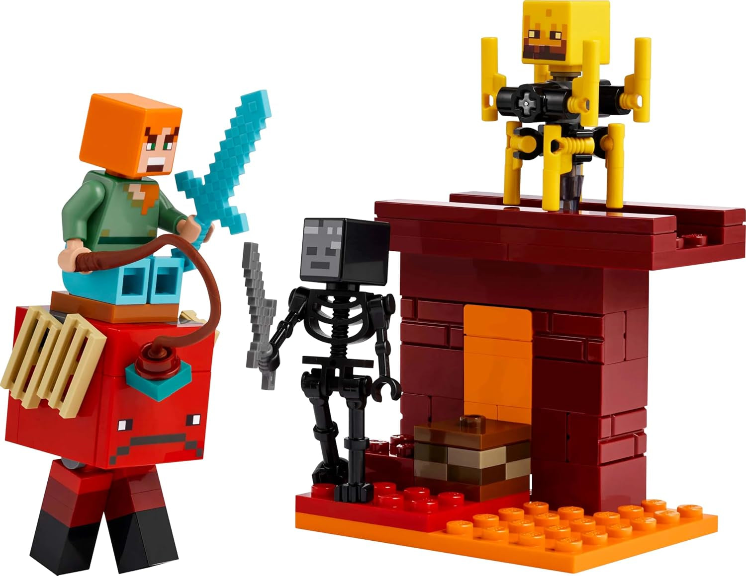 LEGO Minecraft Lava Duel of the Deep, Spielzeug für Videospielfans, Festung mit Minifiguren einschließlich Alex, Skeleton Wither, Lohe und Strider, Geschenk für Mädchen und Jungen ab 6 Jahren 21266 Bausets Beuche den LEGO-Store