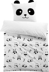 3D-Mikrofaserbettwäsche, Tiere, Unisex Bettwäsche – Kinder Naty Shop Panda mit Ohren 135×200+80×80