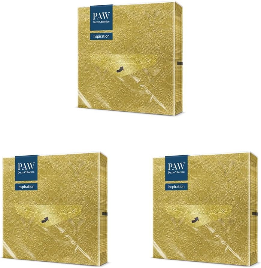 PAW – 3-lagige Servietten (33 x 33 cm) I 20 Stück I Perfekt für Geburtstage, Partys, Hochzeiten, Kommunionen und Feiertage I Farbige Papierservietten – besondere Anlässe, Ornamente I Inspiration Classic (Gold)