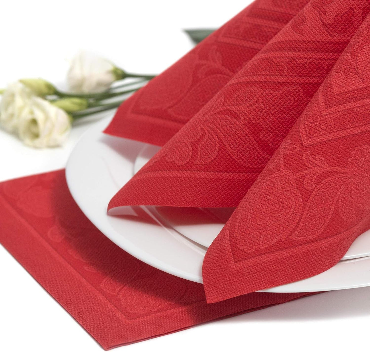 50 Premium-Servietten „ROYAL Collection“ 1/4-Falz 40 cm x 40 cm rot hochwertig „Ornamente“ (2er Pack)