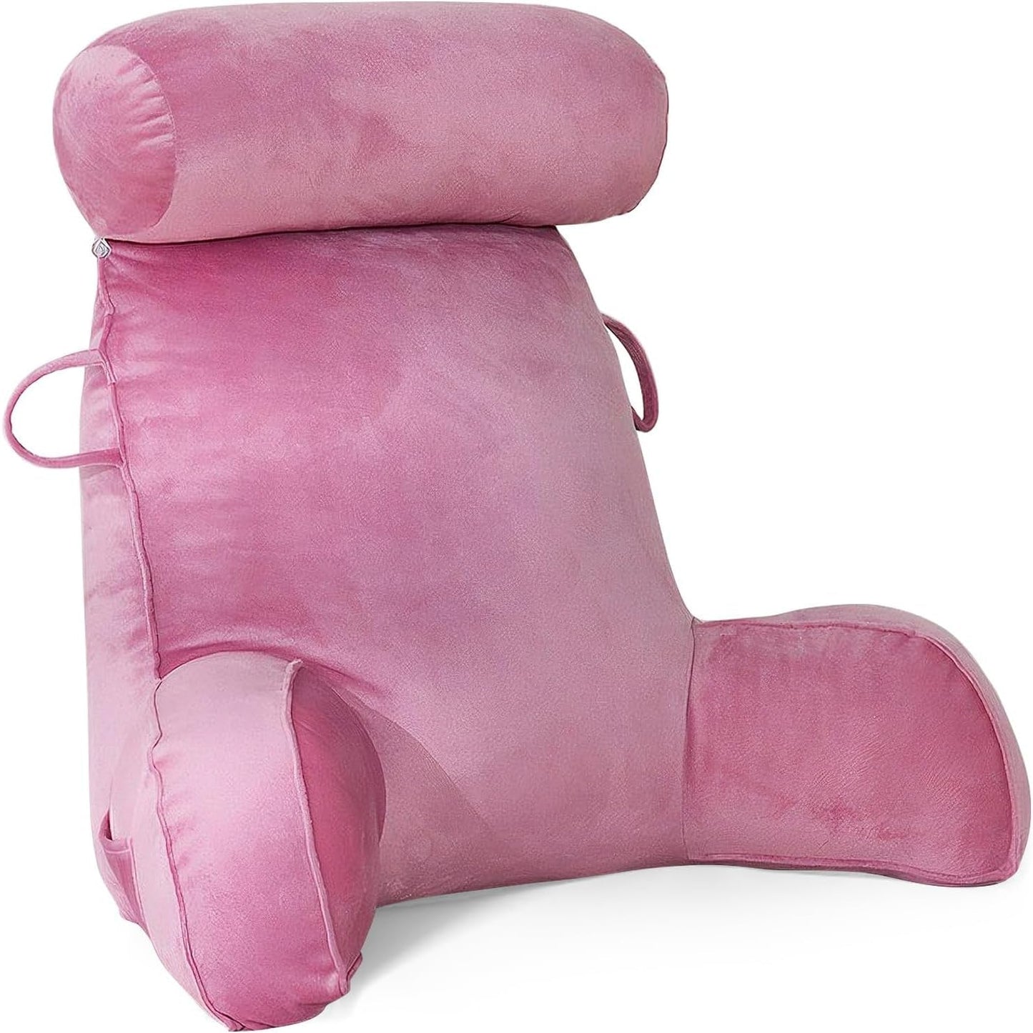 XL-Lesekissen für Bett und Sofa mit abnehmbarer Nackenrolle, ideales Rückenkissen für Erwachsene mit Memory-Schaum für bequemes Lesen, Arbeiten, Spielen, Fernsehen, Entspannen (Pink)