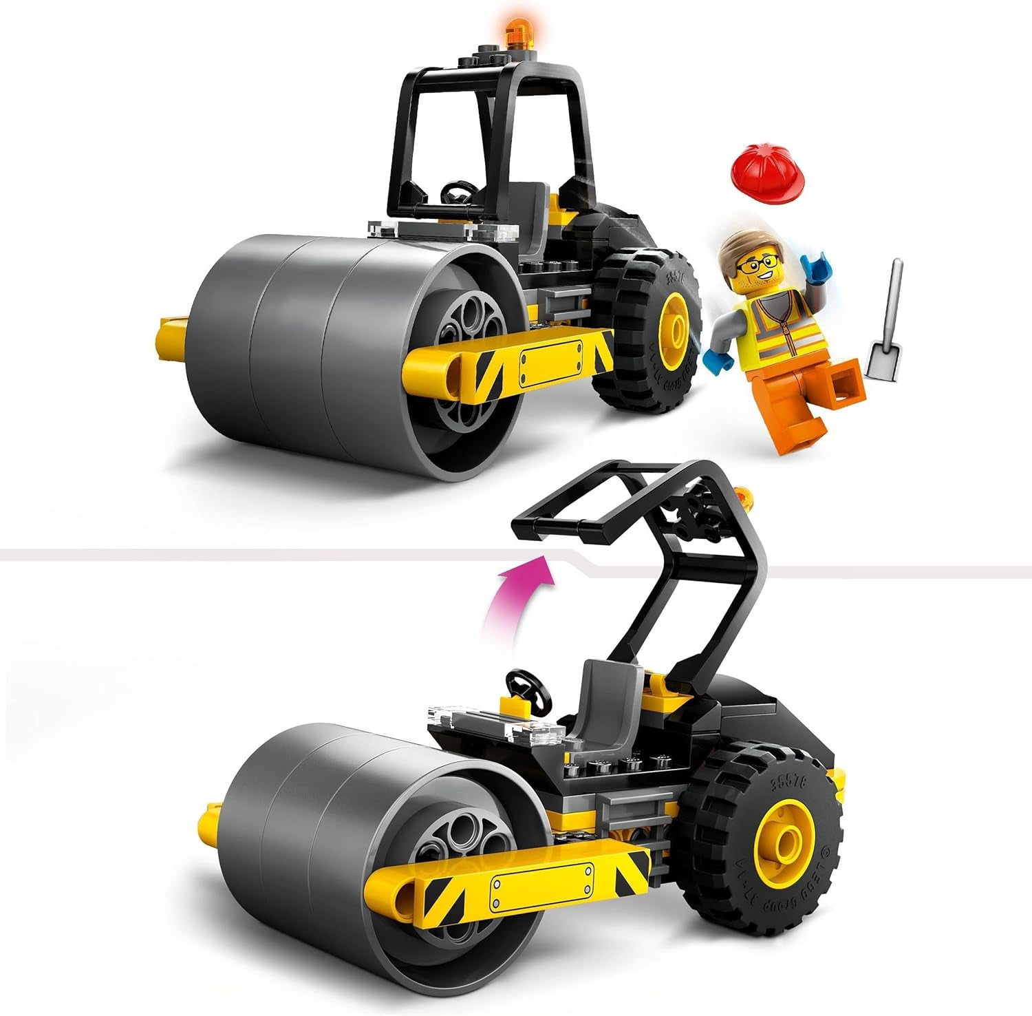 LEGO City Straßenwalze, Baufahrzeug für Kinder ab 5 Jahren, Dampfwalzenspielzeug mit Bauarbeiter-Minifigur, fantasievolles Spielerlebnis für Jungen und Mädchen, kleines lustiges Geschenk, 60401, Bausets. Besuchen Sie den LEGO-Store