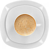 Van Well Lilli Kaffeeservice für 12, 36-teiliges quadratisches weißes Porzellan-Geschirrset mit gebogenen Kanten für einen perfekt arrangierten Couchtisch – spülmaschinenfest