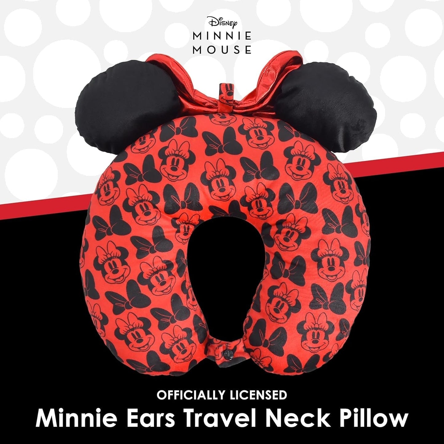 Ful Concept One Disney Minnie Mouse Reise-Nackenkissen mit 3D-Ohren und Feder für Flugzeug, Auto und Büro, bequem und atmungsaktiv, rot/schwarz Naty Shop Reisekissen