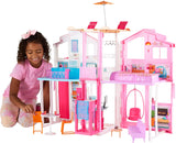 Barbie Dream House, 3-stöckiges Stadthaus mit 5 Zimmern, inklusive Zubehör wie Möbeln, faltbar und Aufbewahrung, Spielzeug für Kinder ab 3 Jahren, DLY32