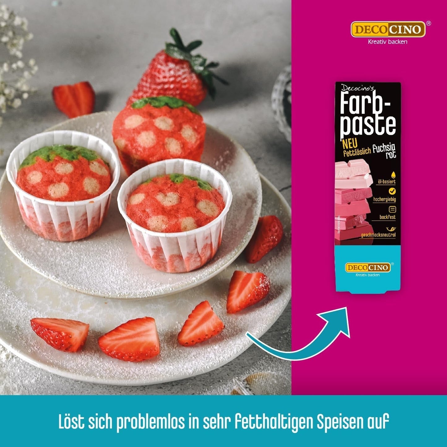 DECOCINO Rote fettlösliche Farbpaste – 15 g – Lebensmittelfarbe auf Ölbasis, ideal zum Färben von Schokolade, Buttercreme, Fondant oder Keksteig (3er-Pack)