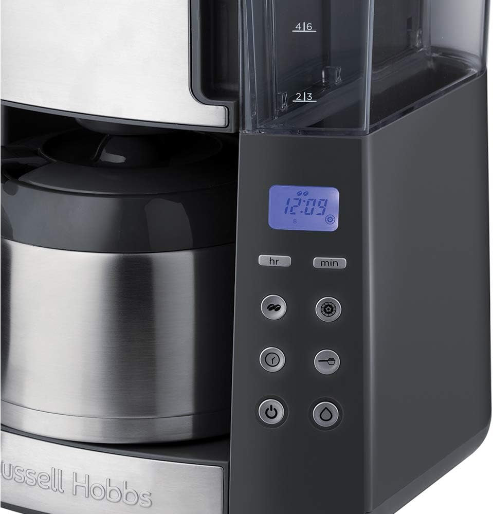 Russell Hobbs Kaffeemaschine mit Mahlwerk und Thermokaraffe [Digitaler Timer, Duschkopf für optimale Extraktion und Aroma] Grind&Brew (1–10 Tassen, 3 Mahlgradeinstellungen) Filterkaffeemaschine 25620-56