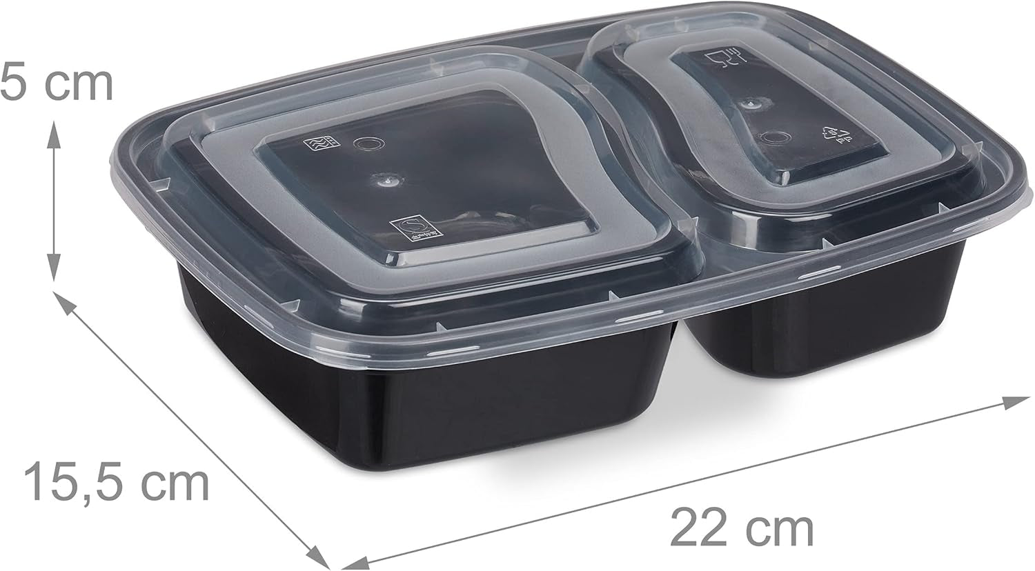 Relaxdays Meal-Prep-Boxen, 10er-Set, 2 Fächer, mikrowellenbeständig, 800 ml, Lebensmittelbox aus Kunststoff mit Deckel, schwarz, Frischhalteboxen Naty Shop