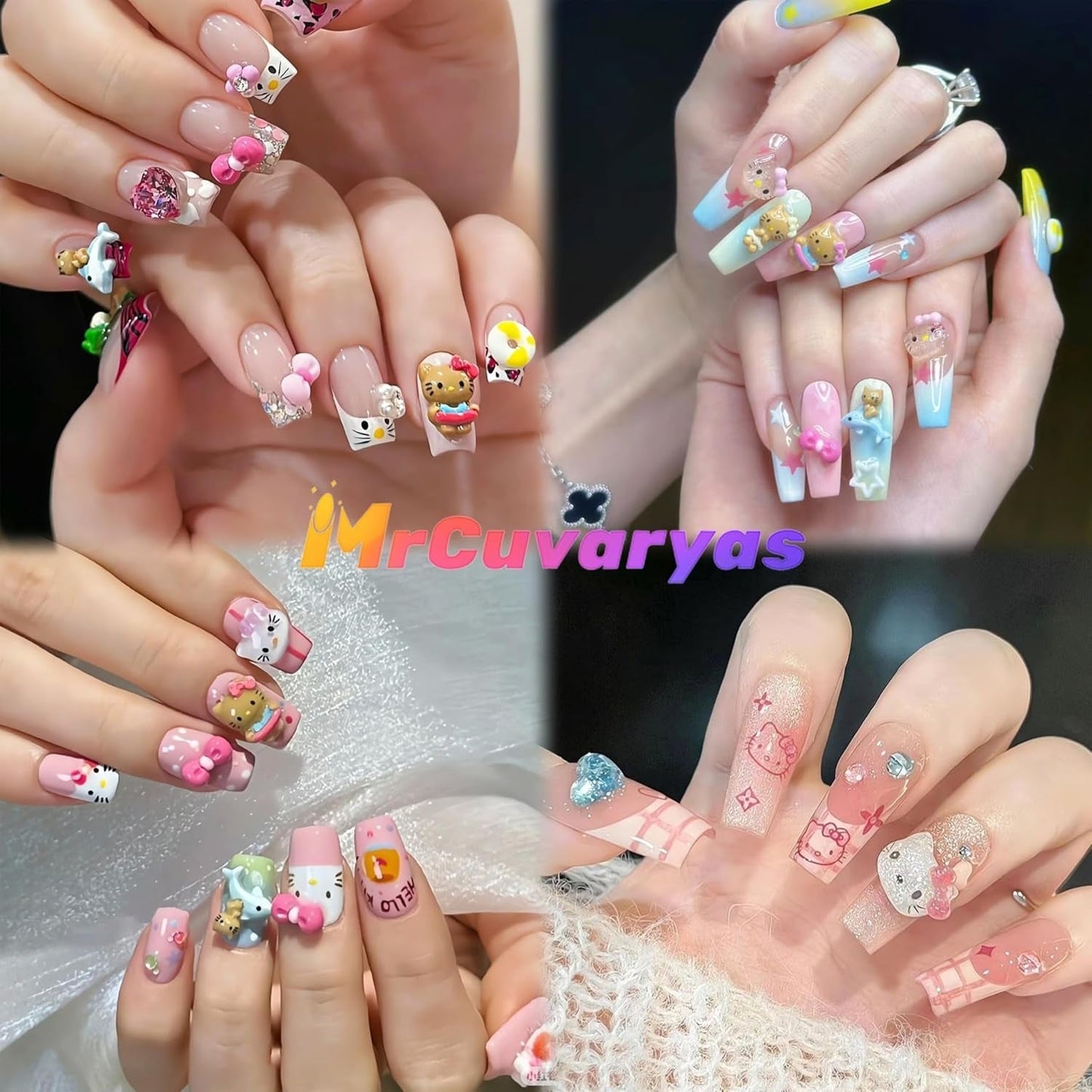 3D-Katzen-Nagelaufkleber, Nagelglitzer, Pailletten, Kunstharz-Nagelaufkleber, Nageledelsteine, Diamanten für Nagelkunst, inklusive Strass-Nagelwachsstift (Bunte Katze)
