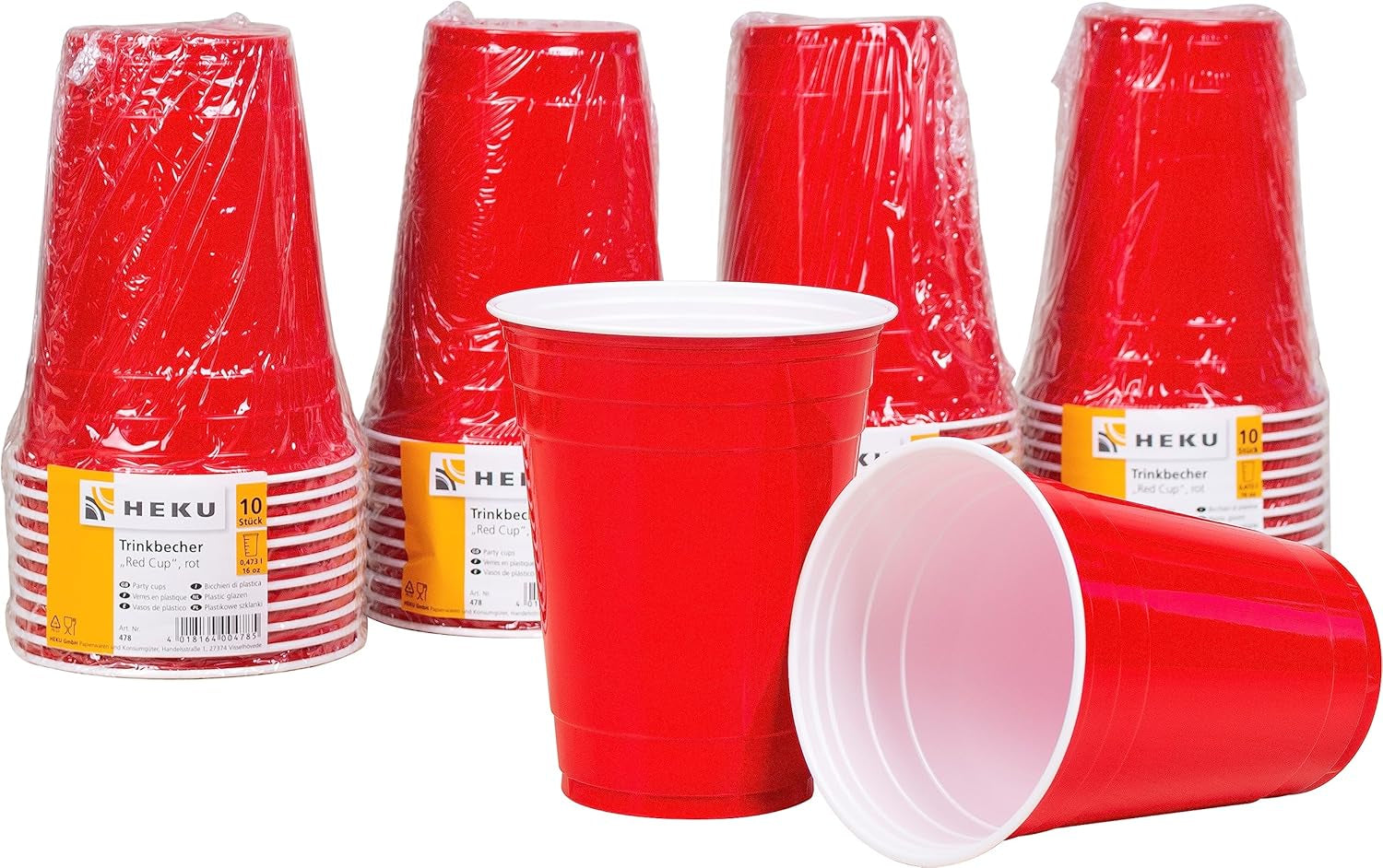 HEKU 191-tlg. USA-Party-Set I Pappteller Ø23 cm, rote Becher, 3-lagige Servietten 33 x 33 cm, Deko-Picker, Wimpelkette 10 m I perfekt für Mottopartys und Nationalfeiertage