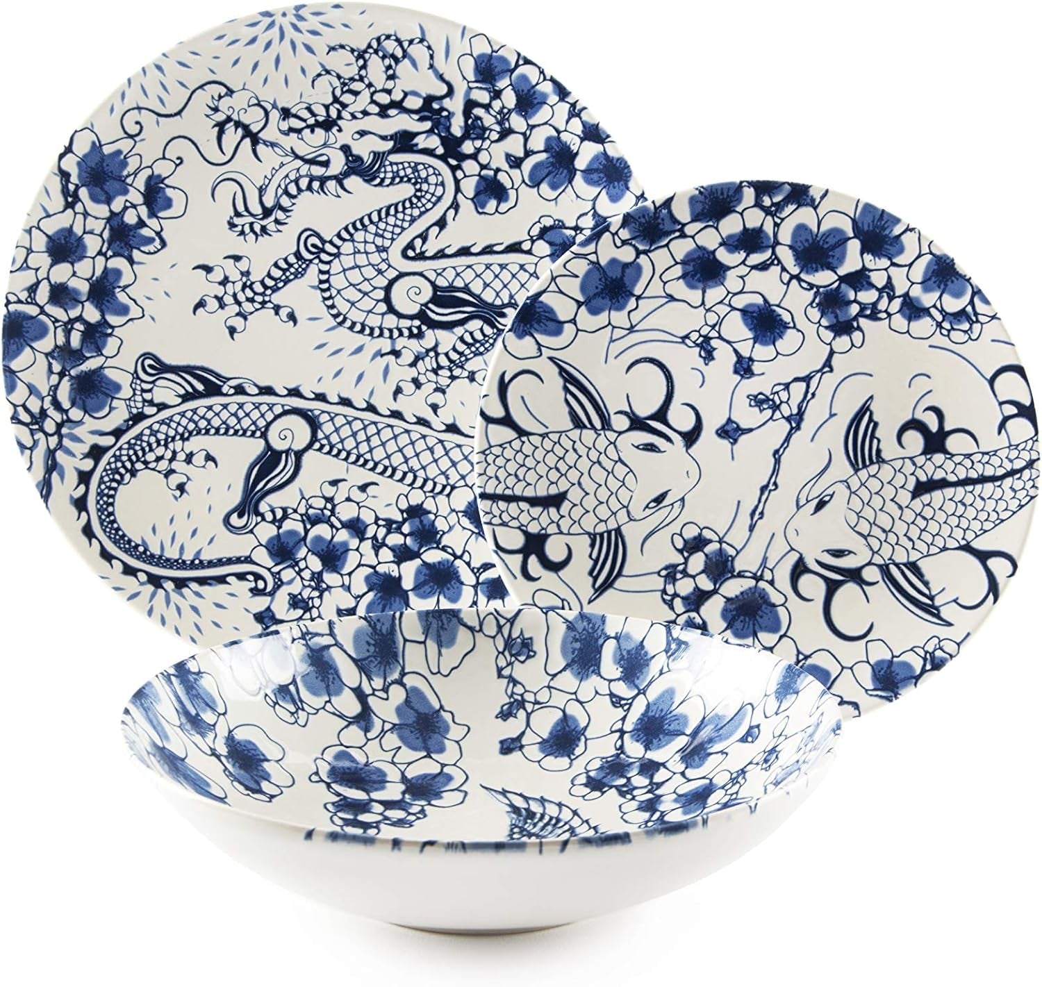 Excelsa Zen Geschirrset, 18-teilig, Keramik, Weiß und Blau
