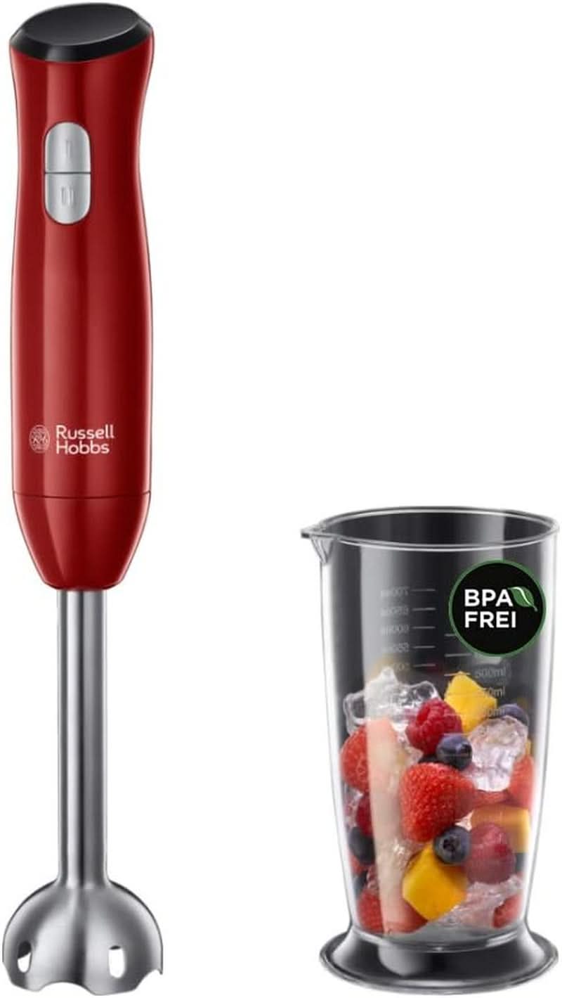 Russell Hobbs Handmixer [Handrührgerät] Desire Rot (5 Geschwindigkeitsstufen+Turbofunktion, 2 spülmaschinengeeignete Rührbesen & Knethaken, Auswurftaste, Aufrechte Parkposition) Handrührer 24670-56 Bucatarie Naty Shop Single Desire Standmixer
