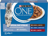 PURINA EINS | BIFENSIS | Futter für sterilisierte erwachsene Katzen | Unterstützt die Vitalität, Knochen, Muskeln und Gelenke der Katze | In Soße | Beutel mit Ente, Sardinen, Rindfleisch, Frische | 1 Stück (8 x 85g)