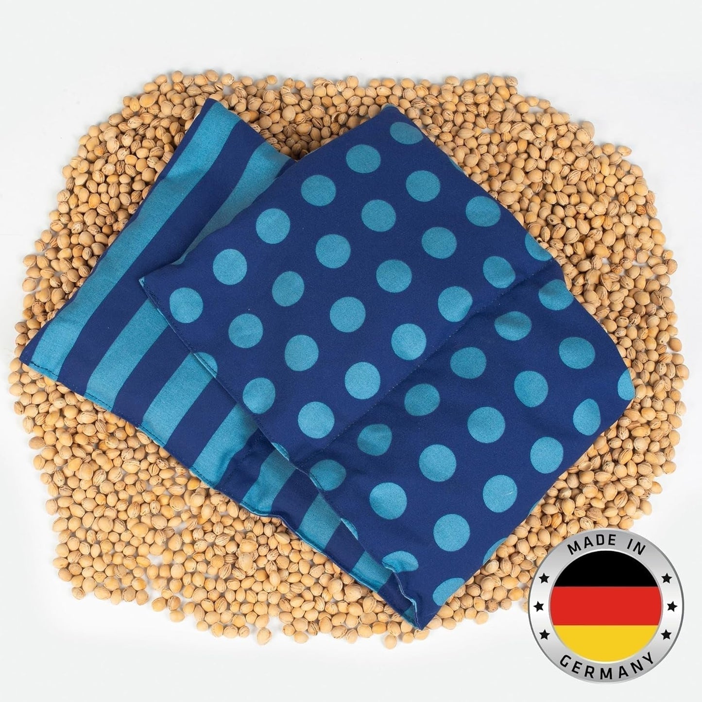 Kirschkernkissen mikrowellen- und ofenfest - Blau mit Streifen und Punkten I Handgefertigt I Hergestellt in Deutschland I Ca. 20 x 60 cm I Öko-Tex-Baumwolle I Nackenkissen Zervikale orthopädische Kissen Naty Shop