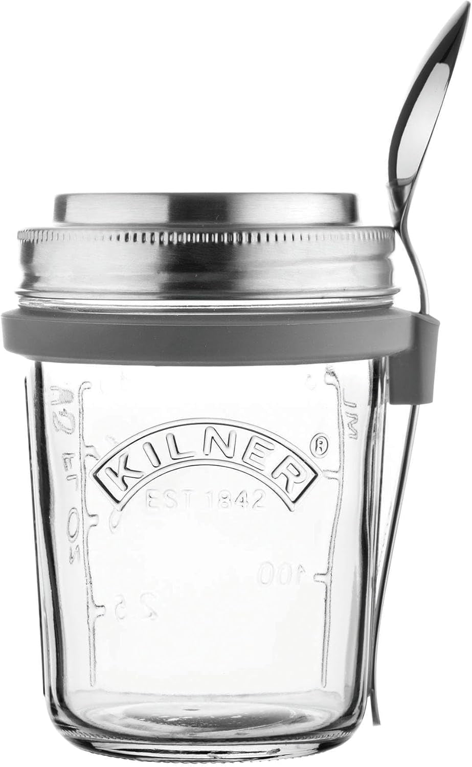 Kilner Frühstücksglas mit Löffel / 350 ml, Ø 9,5 cm / 5 Stück | Müslibecher zum Mitnehmen / ungiftig / Glasbehälter mit Deckel für Müsli, Porridge und Joghurt / Overnight-Oats-Behälter Lebensmittelaufbewahrungsboxen Naty Shop Frühstückstasse