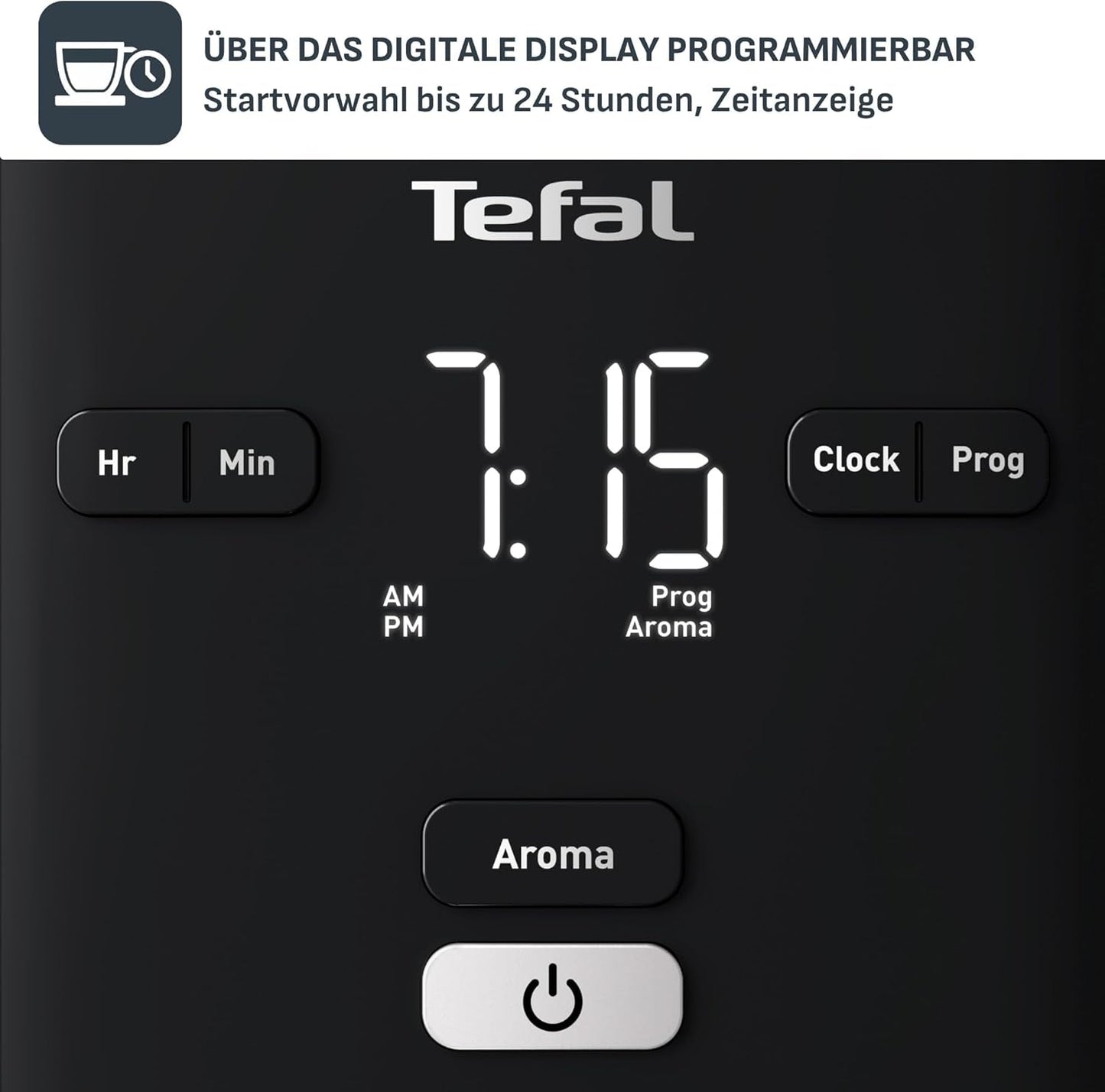 Tefal Smart'n Light Espressomaschine mit Timer, Espressomaschine mit programmierbarem Filter 1,25 l, Aromafunktion für intensives Aroma, Warmhaltefunktion, Anti-Tropf und leicht zu reinigen, Schwarz