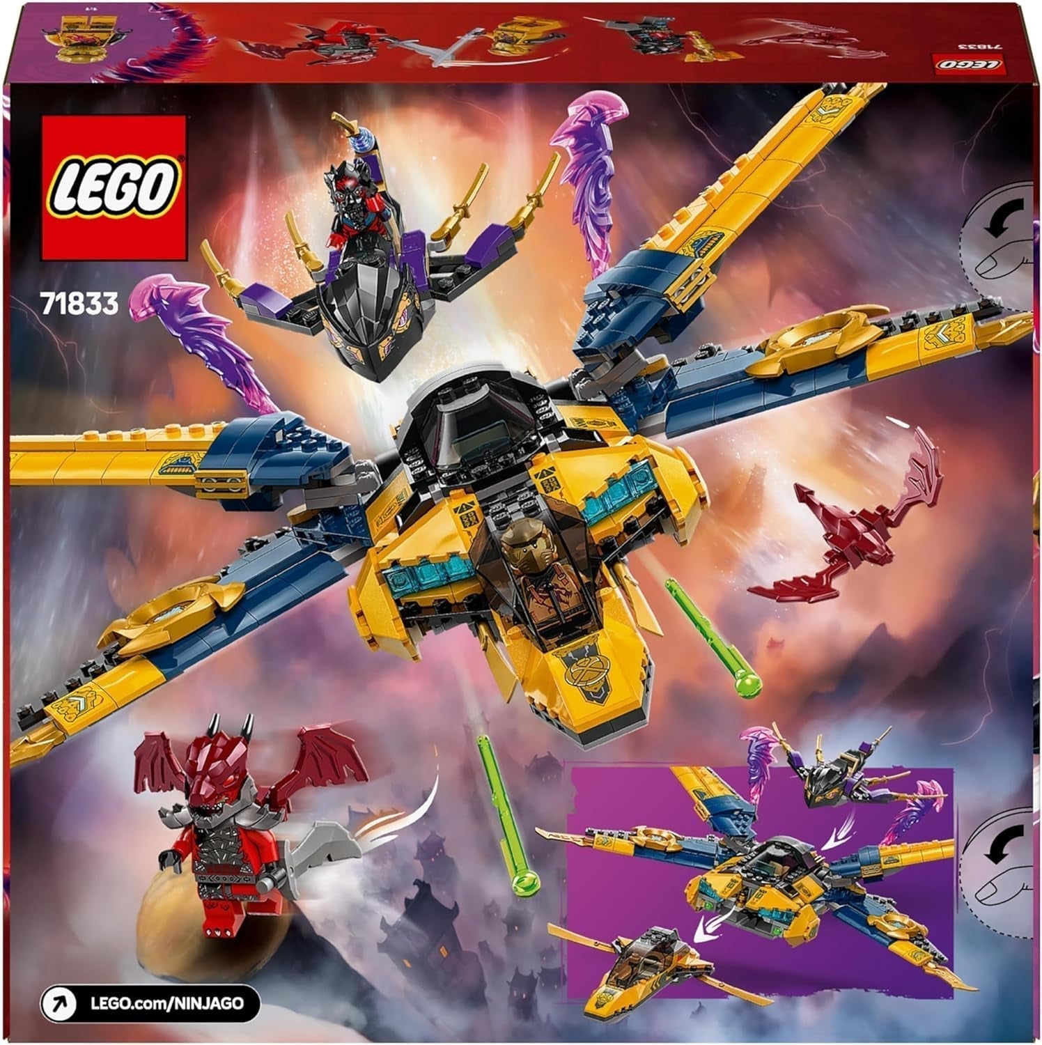 Ras und Arins LEGO NINJAGO Super Storm Flyer – Spielzeug mit Drohne, Shootern, Rotorblättern und Motoren – inkl. 3 Ninja-Rollenspiel-Minifiguren – Bauset für Jungen und Mädchen ab 8 Jahren 71833 Bausets Besuchen Sie den LEGO-Store