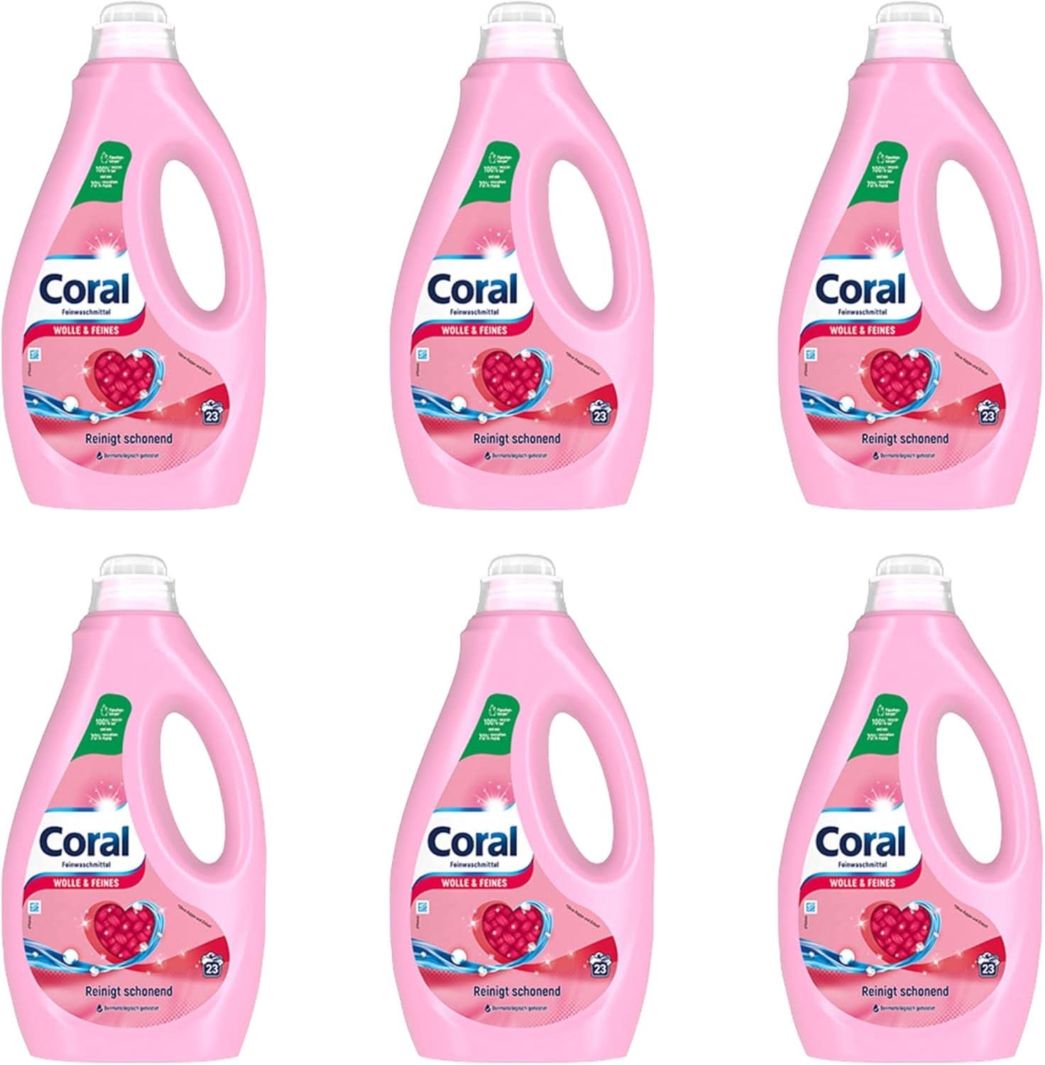 Coral Feinwaschmittel für Wolle und Feinwäsche, 23 Waschgänge, 1,15 Liter Waschmittel Naty Shop Set 6 x 1,15 Liter