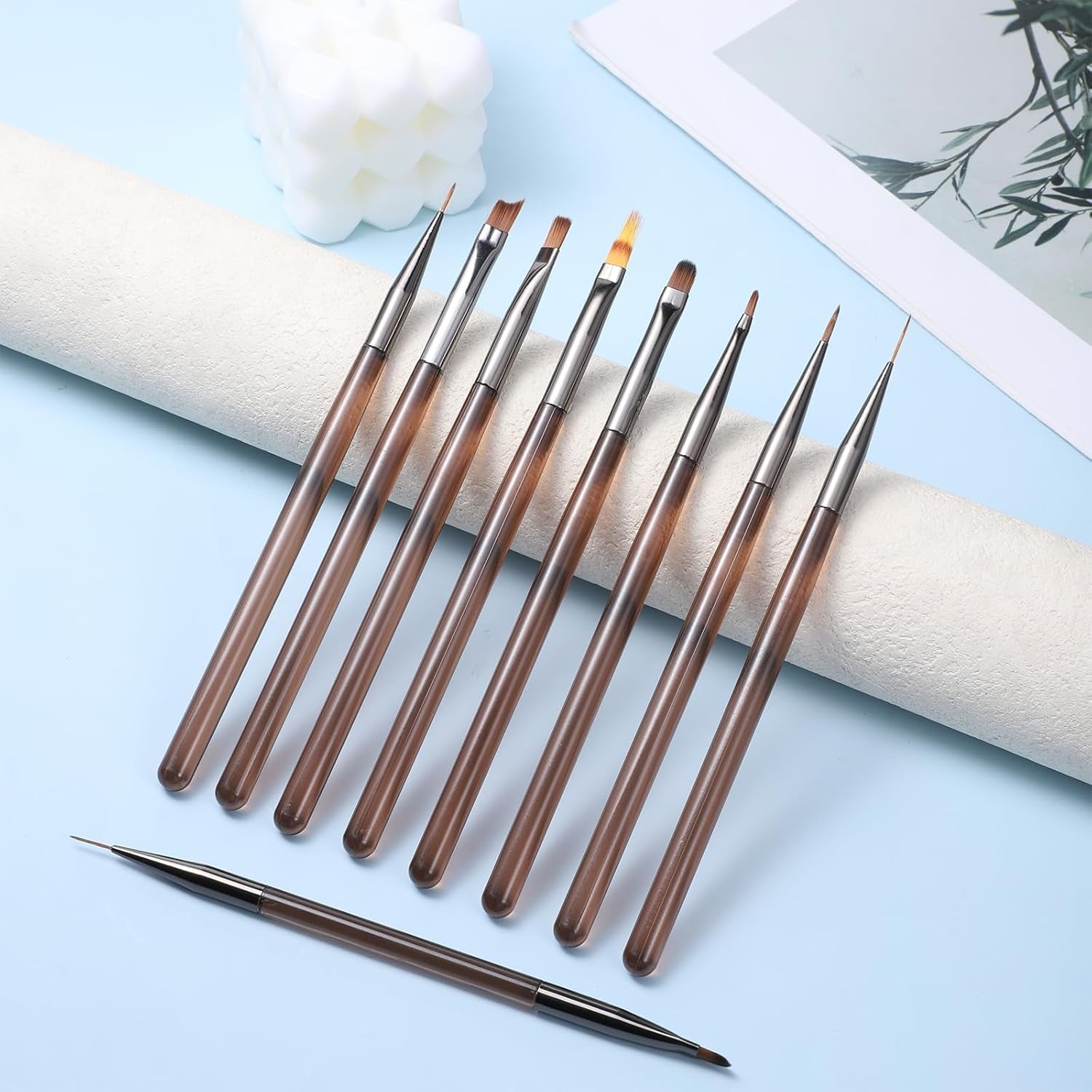 10 Stück Nailart Pinsel Set, Braun Nail Art Pinsel Nailart Design Pinsel Nageldesign Pinselfür Gelnägelfür Heimwerker Maniküre Salon Zuhause Nailpinsel Set