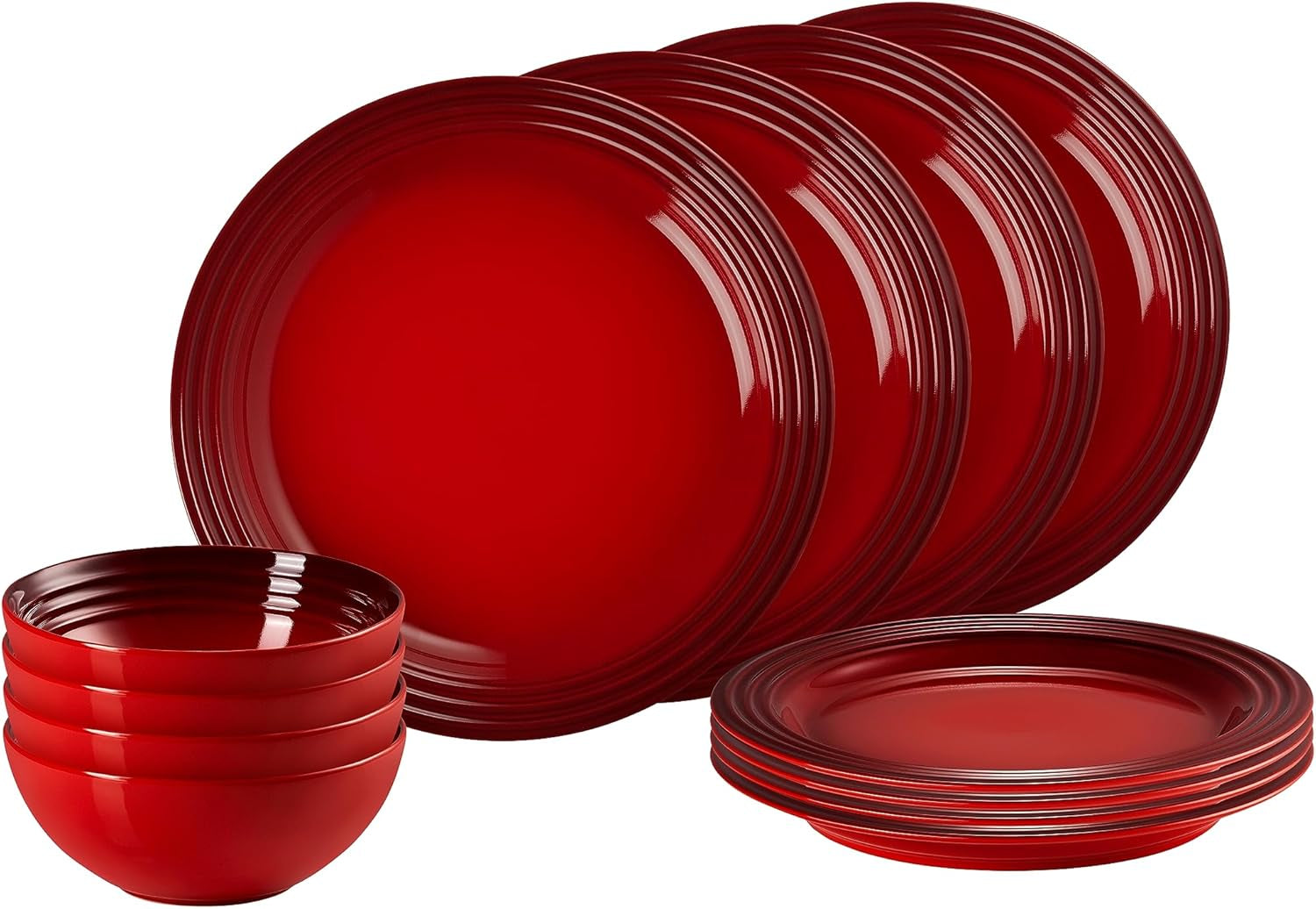 Le Creuset Steinzeug-Geschirrset, 12-teilig, Kirschrot, 79351000607081