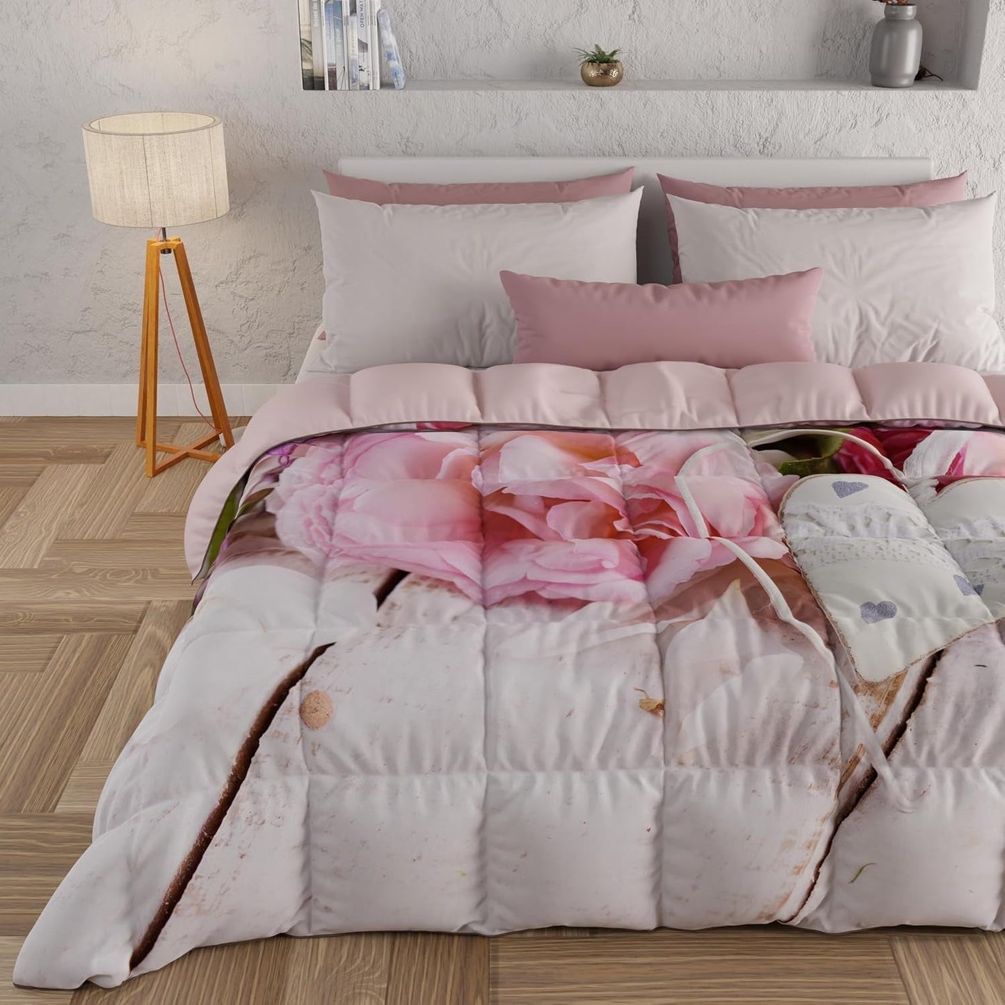 PETTI Artigiani Italiani - Winterdecke, Winterdecke, Einzelbettdecke, doppelseitig, einfarbig und Digitaldruck, 100 % hypoallergene Mikrofaser, hergestellt in Italien. Steppdecken und Steppdecken Naty Shop Country Chic King Single