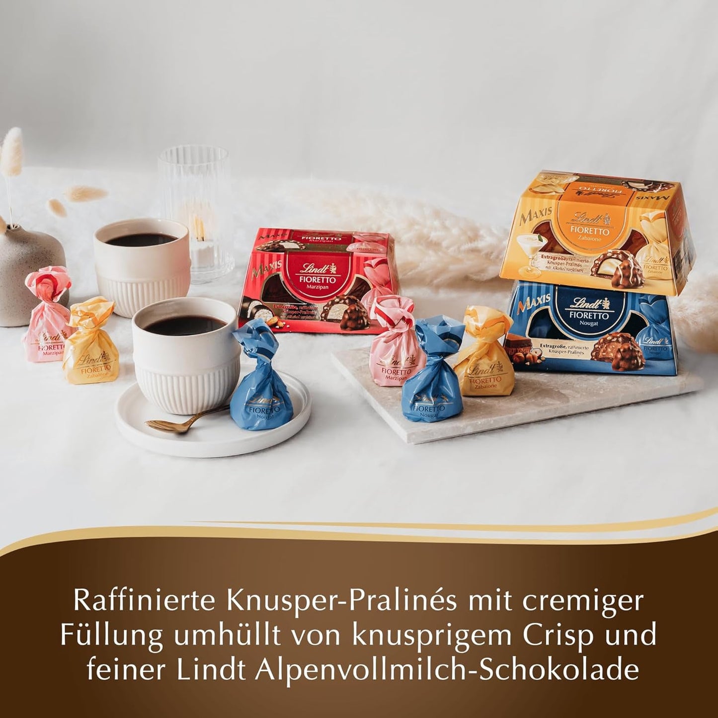 Lindt-Schokolade | FIORETTO Zabaione Geschenkset | 138g | 6 Pralinen aus Vollmilchschokolade mit Zabaione-Trüffelfüllung und knusprigem Topping, alkoholhaltig | Schokoladengeschenk
