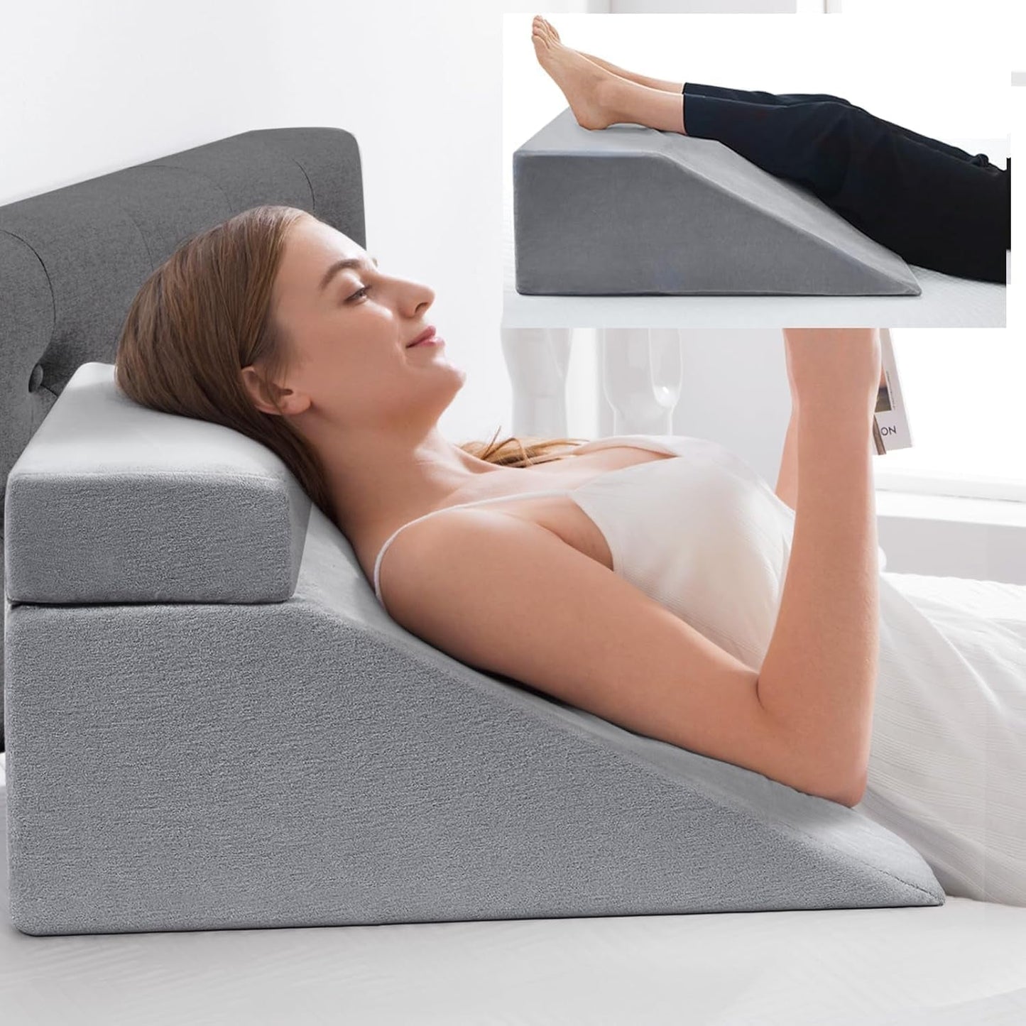 Lesekissen und Beinerhöhungs-Federkissen, Memory-Schaum-Nacken-Rücken-Beinkissen, multifunktionales abnehmbares Kissen für Bett, Sofa, Sitzen, Schlafen und Ausruhen (grau)