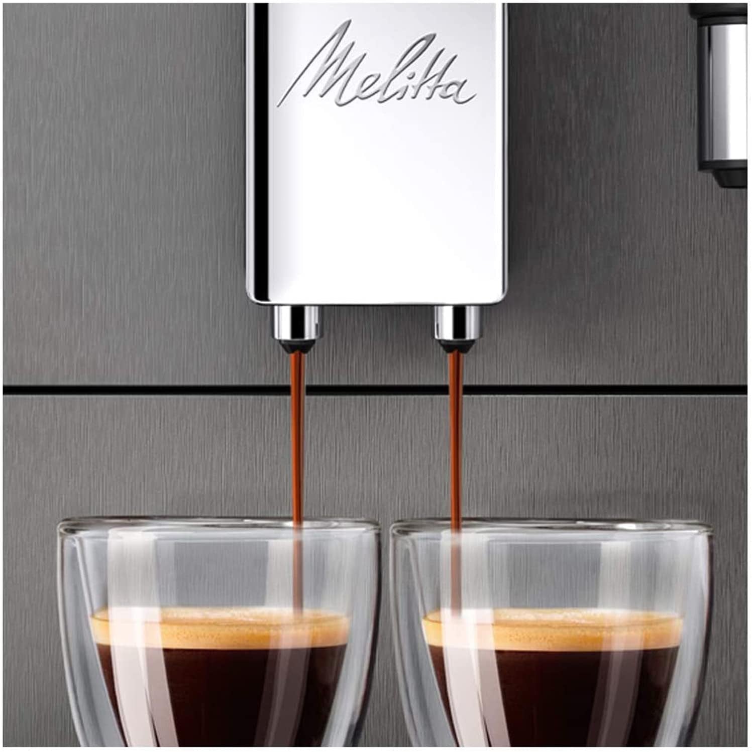 Melitta Avanza – Espressovollautomat mit Milchsystem, Espressomaschine mit Mahlwerk und extra großem Wassertank (1,5 l) für z.B. Cappuccino oder Espresso, Mystic Titan