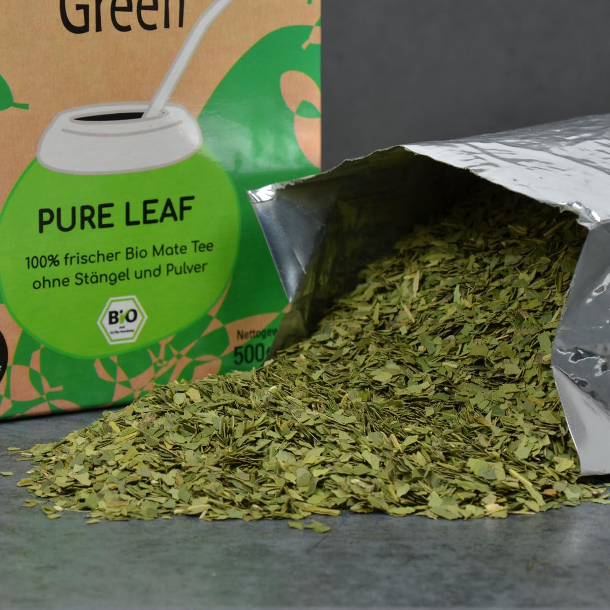 Delicatino – Natürliches grünes PURE LEAF 500G, Bio-Yerba Mate ohne Stiel, frisch und rauchfrei, biologisch angebaut, vakuumverpackt für maximale Frische
