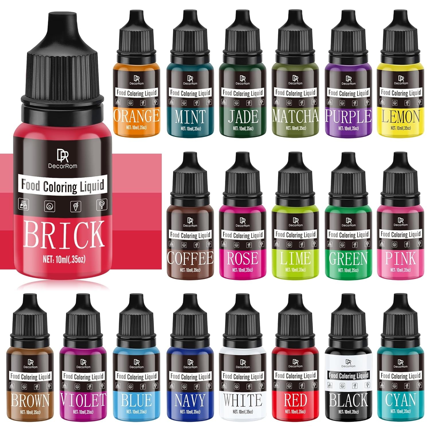 Lebensmittelfarbe – 20 Farben x 10 ml, konzentrierte flüssige Lebensmittelfarbe zum Dekorieren von Kuchen, Backen, Keksen, Macarons – zuckerfreie Lebensmittelfarbe für Getränke, Kuchendekoration, selbstgemachten Schleim, Ostereier