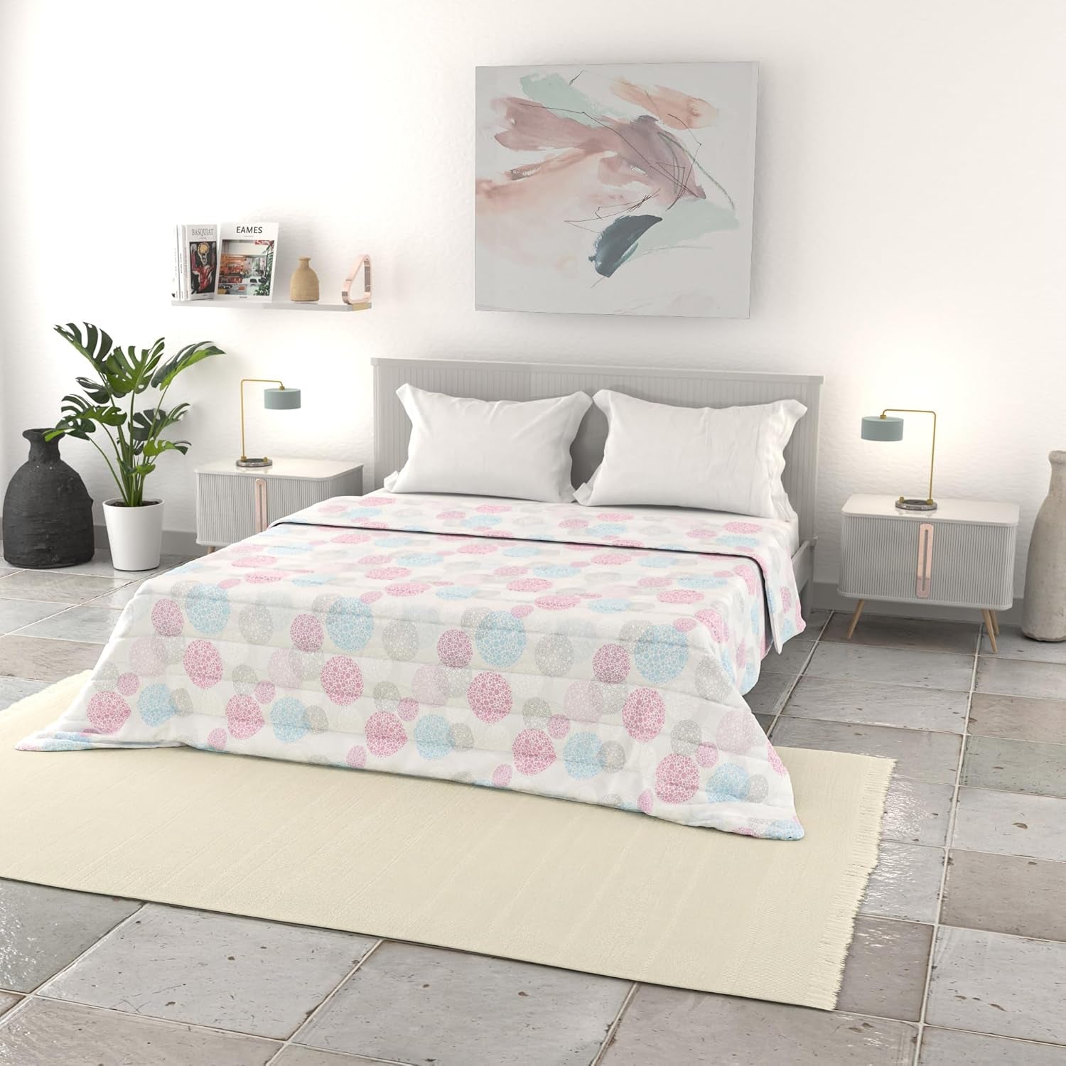 Italienische Bettwäsche Basic Sommerdecke, bedruckte Mikrofaser, 250 x 240 cm, Kreis Tagesdecken und Steppdecken Naty Shop Molecule 250 x 240 cm