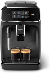 PHILIPS automatische Espressomaschine 2200-Serie – 2 Kaffeespezialitäten, Touch-Display, klassischer Milchaufschäumer, Keramikmahlwerk, mattschwarz (EP2220/10)