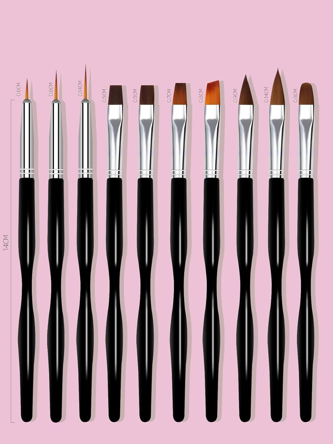 Nail Art Pinsel Set, 10 Stück Nageldesign Malerei Pinsel, Professionelle Nail Art Design Pinsel, Nail Fine Liner Pinsel, Schwarz