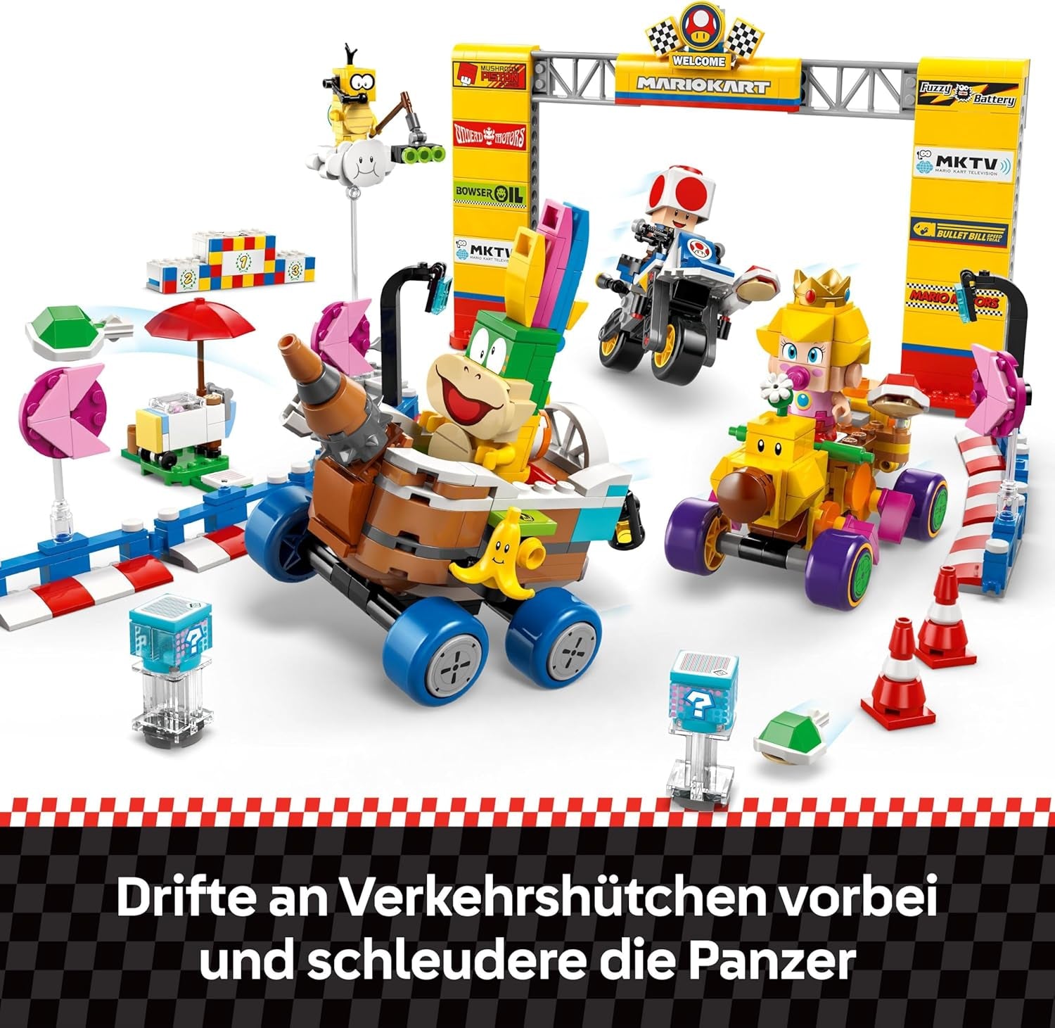 LEGO Super Mario: Mario Kart – Baby Peach & Grand Prix Set, Nintendo-Figuren – Kröte, Lakitu, Baby Peach und Lemmy, Geschenk für Jungen, Mädchen und Gamer ab 8 Jahren, Abenteuerspielzeug 72036 Bausets Beuche den LEGO-Store