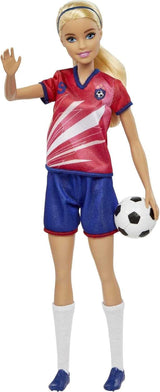 Barbie-Serie „You Can Be Anything“, Fußballspielerin, Fußballspielerin mit blonden Haaren, rotes und blaues Trikot, Ball, Zubehör, Puppe inklusive, Geschenk für Kinder ab 3 Jahren, HCN17