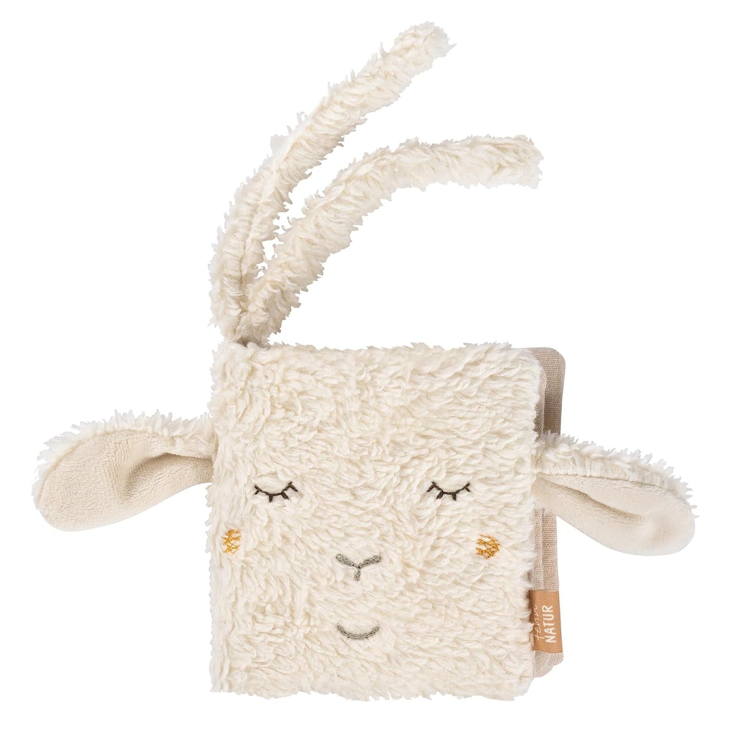 Fehn Soft-Bilderbuch Bruno – Softbuch für Babys aus Stoff mit Tiermotiven – Spielzeugbuch aus Stoff zum Aufhängen für Kinderwagen und Autositze für Babys – Buch mit Klickern für Babys und Kinder ab 0+ Monaten Babyspielzeug Naty Shop Natura Oilor