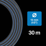 Fiskars L Wasserschlauch, UV-Schutz, druckgeprüft, Torsionssteifigkeit Level 4 (von 5), 30 m, Ø 1,3 cm (1/2"), 4,2 kg, Schwarz/Orange/Blau, 1027105