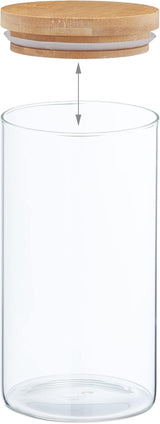 Relaxdays Vorratsdosen mit Bambusdeckel, 3er-Set, runde Glasdosen, 1000 ml, auslaufsicher, klar/natur, 18 x 10 cm, Frischhaltedosen, Naty Shop