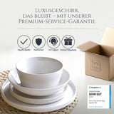 Crystal 48-teiliges Porzellan-Geschirrset TESTSIEGER Klares Porzellan-Geschirrset Schüsseln und Teller Tafelservice für 12 Pure Living-Geschirrsets in Weiß